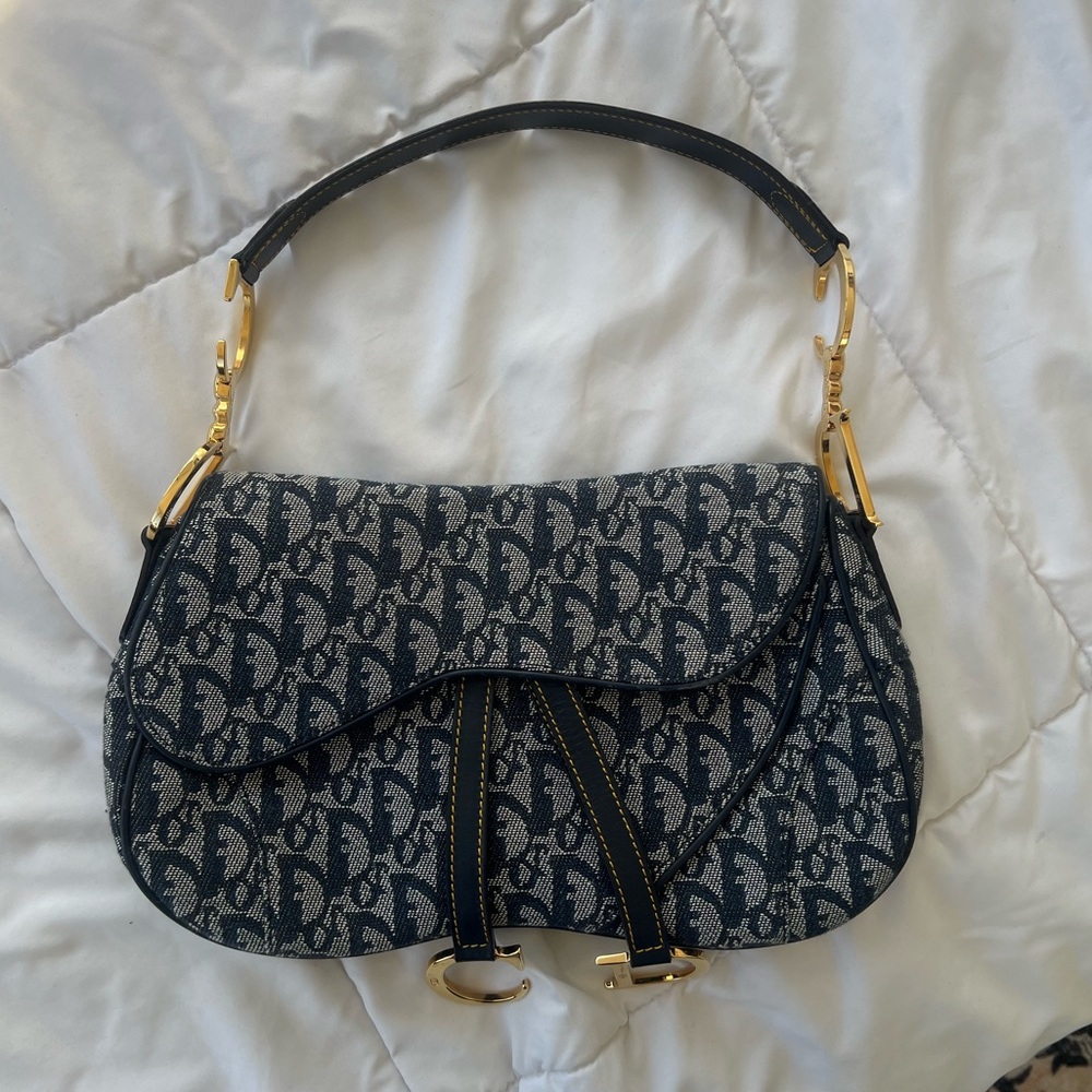Dior Vintage Navy Blue Saddle Bag